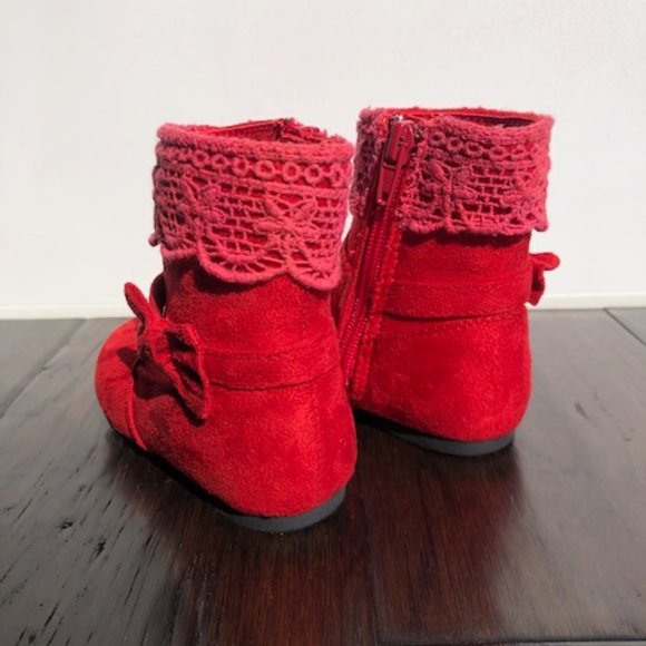 Baby Toddler Girl Faux Suede Round Toe Crochet Bow Ankle Riding Boot - Picture 8 of 12